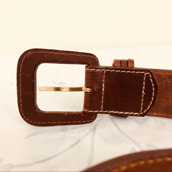 Lands\' End Brown Leather Belt with leather wrapping Buckle
